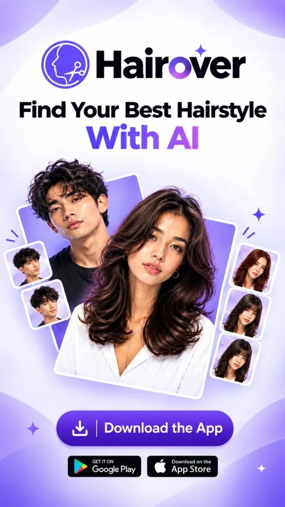 Hairover AI hairstyle app — find your best hairstyle with AI and download on Google Play or the App Store