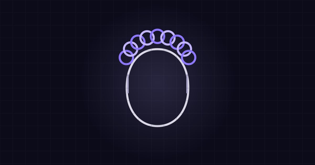Face outline with a crown of curls drawn as loops above the forehead