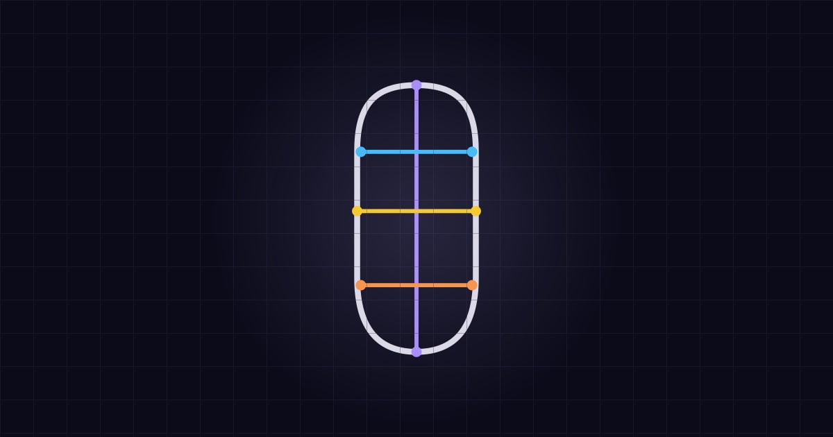 Line drawing of an oblong face outline, clearly longer than wide, with widths marked
